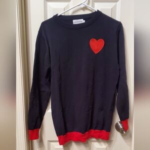OXKnit Stitched Heart Crewneck with Red Trim Size Large